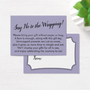 Dites non à l'emballage Baby shower Purple carte c