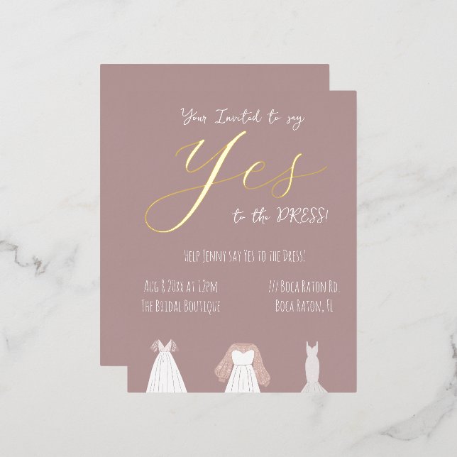 Dites oui à la robe foil nuptiale Invitation (Recto/Verso)