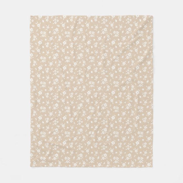 Ditsy-Blumenmuster gedämpft neutrales blasses Tan  Fleecedecke (Vorderseite)