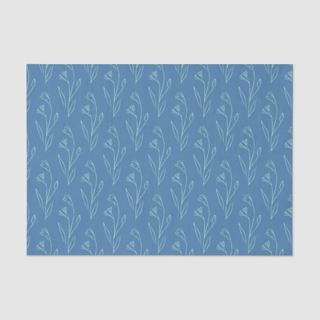 Ditsy Dainty Boho Blumenstrauch Zeichnend in Blue  Seidenpapier (Vorderseite)
