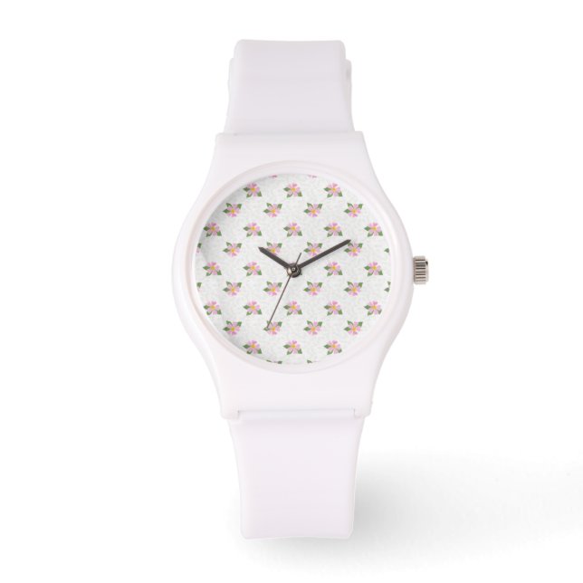 Ditsy Dog Rose Polka Style Sporty White Armbanduhr (Vorderseite)