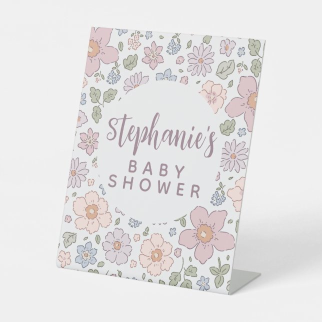 Ditsy Floral Baby Shower Pedestal Schild (Vorderseite)