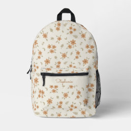 Ditsy Floral Boho Botanical Beige Girly Name Bedruckter Rucksack
