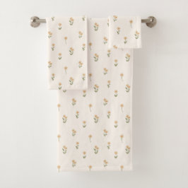 Ditsy Floral Cottagecore Boho Wildflower Beige Badhandtuch Set