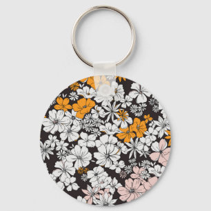 Ditsy Floral: farbenfroher dunkler Hintergrund. Schlüsselanhänger