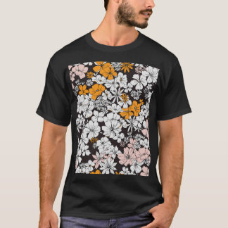Ditsy Floral: farbenfroher dunkler Hintergrund. T-Shirt