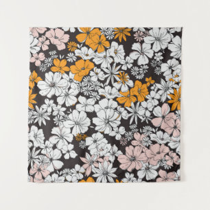 Ditsy Floral: farbenfroher dunkler Hintergrund. Wandteppich