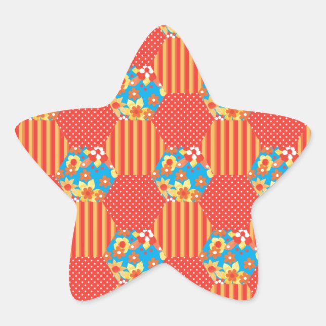 Ditsy Floral, Streifen, Polka Dots Patchwork Stern-Aufkleber (Vorderseite)