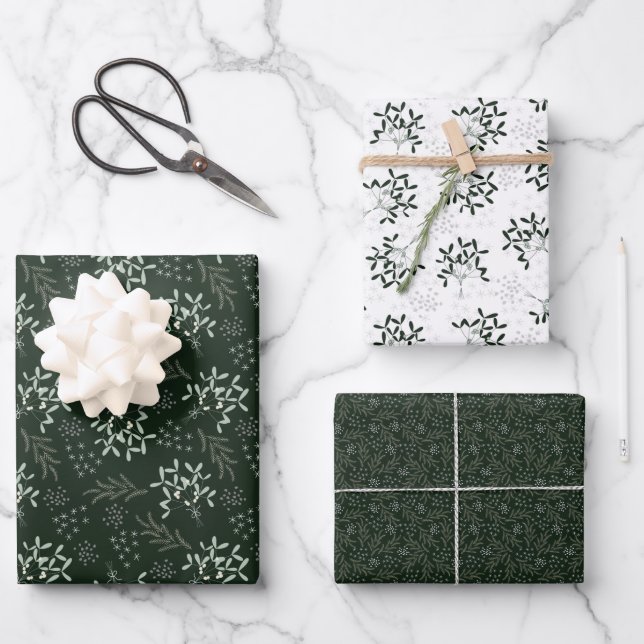 Ditsy Mistletoweispapier Geschenkpapier Set (Vorderseite)