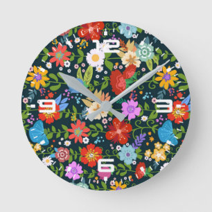 Ditsy-nahtlose Blume Muster-13554 Runde Wanduhr