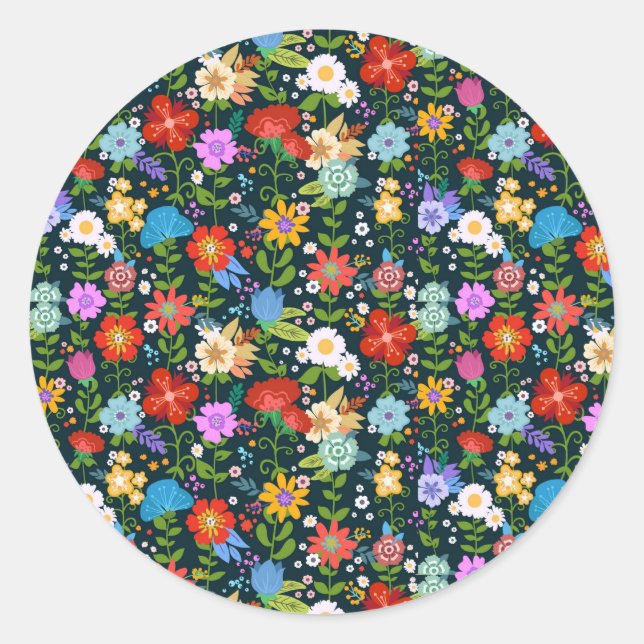 Ditsy-nahtlose Blume Muster-13554 Runder Aufkleber (Vorderseite)