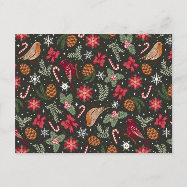 Ditsy Natural Christmas Feiertagspostkarte (Vorderseite)