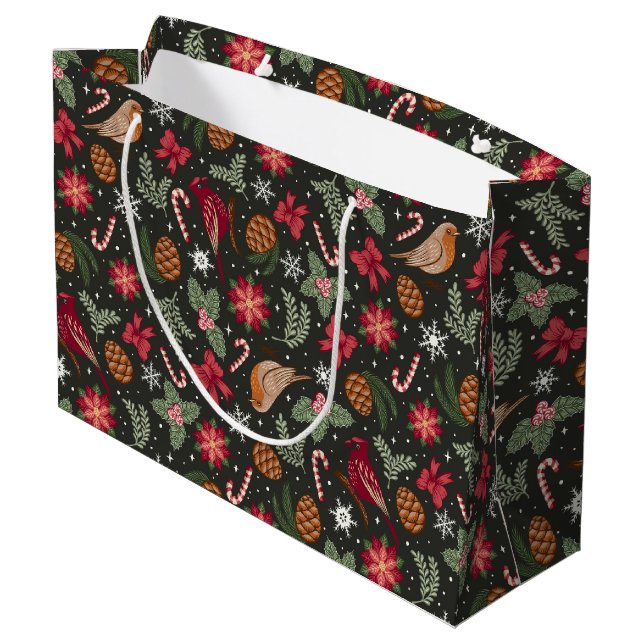 Ditsy Natural Christmas Geschenktasche Große Geschenktüte (Rückseite Schrägansicht)