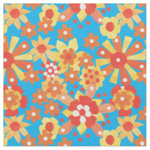 Ditsy Orange motif floral sur tissu Turquoise