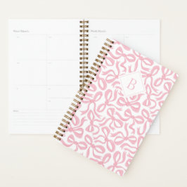 Ditsy Preppy Pink Bow Monogram Planer