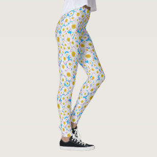 Ditsy Weiße Gänseblümchen-Muster auf Blau zum Anpa Leggings