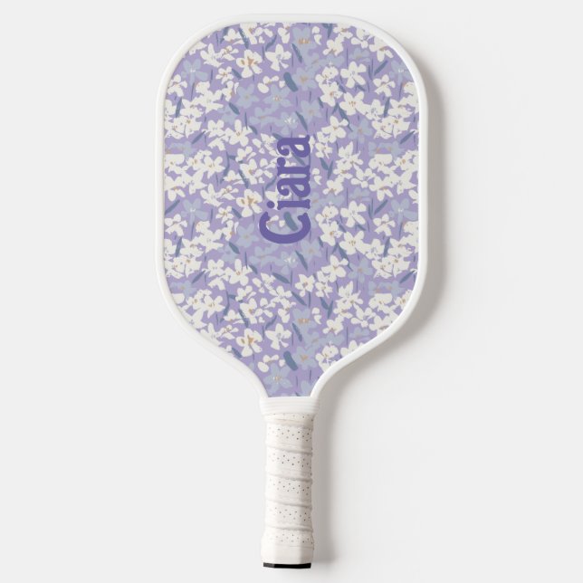 Ditsy Wildblumen Periwinkle Ihr Name - #P240072 Pickleball Schläger (Rückseite)
