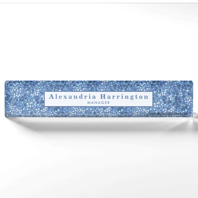 Ditzy Blue Flowers Country Cubicle Decor floral Namensplakette (Vorderseite)