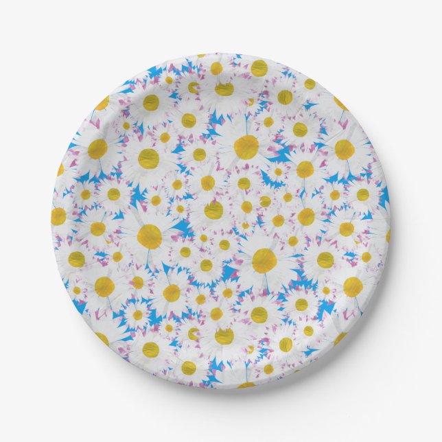 Ditzy Daisies über Blue Custom Paper Teller (Vorderseite)