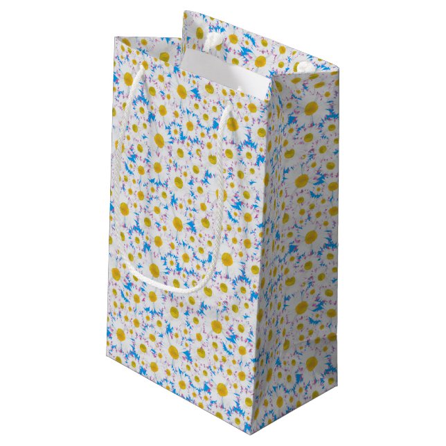 Ditzy Daisis auf Blue Custom Small Geschenktasche Kleine Geschenktüte (Rückseite Schrägansicht)
