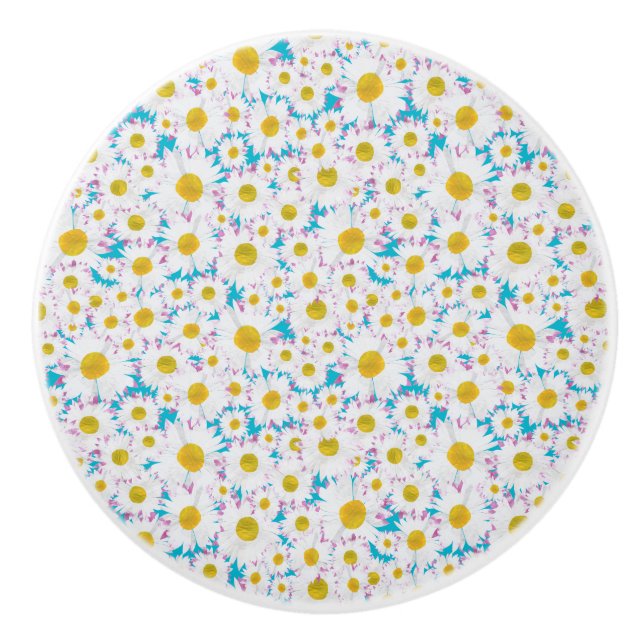 Ditzy Gänseblümchen auf blauem kundenspezifischem Keramikknauf (Vorderseite)