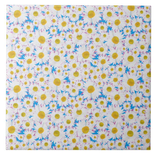 Ditzy Gänseblümchen auf blauer kundenspezifischer Fliese (Vorderseite)