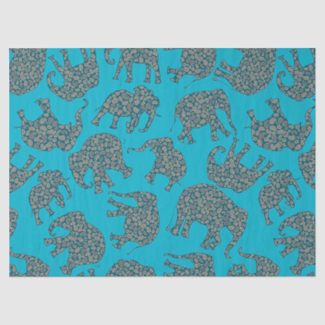 Ditzy Paisley Elephants über türkisblaues Tissue P Seidenpapier (Vorderseite)