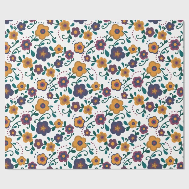 Ditzy Retro Daisy aus den 70er Jahren in Jewel Ton Geschenkpapier (Flach)