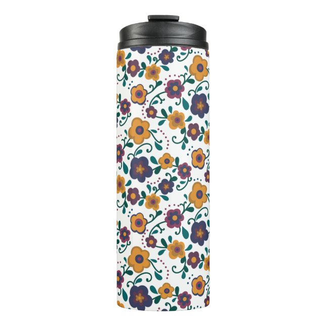 Ditzy Retro Daisy aus den 70er Jahren in Jewel Ton Thermosbecher (Vorderseite)