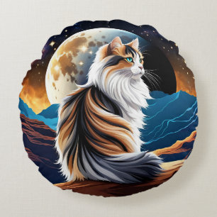 Diute Calico Cat und Wüstenmoon Rundes Kissen