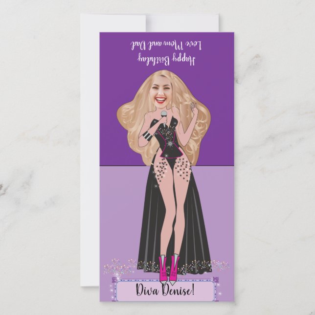 Diva Birthday DIY Pop-up Card Dankeskarte (Vorderseite)