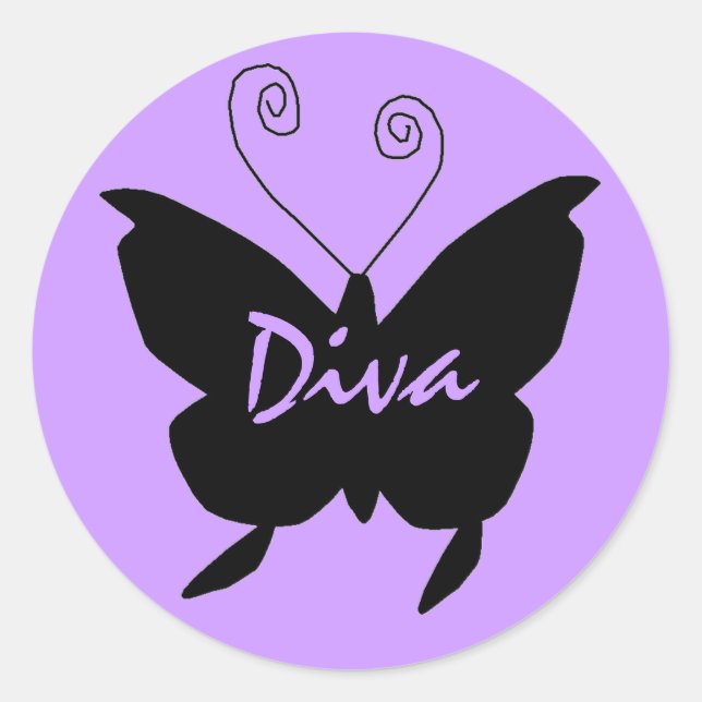 Diva Butterfly Runder Aufkleber (Vorderseite)