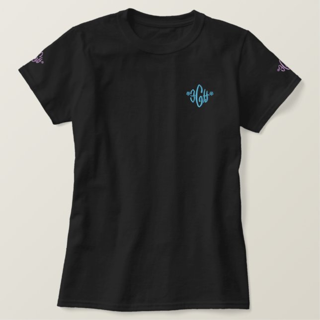 Diva Butterfly Schwarz Stickerbesticktes Shirt (Design vorne)