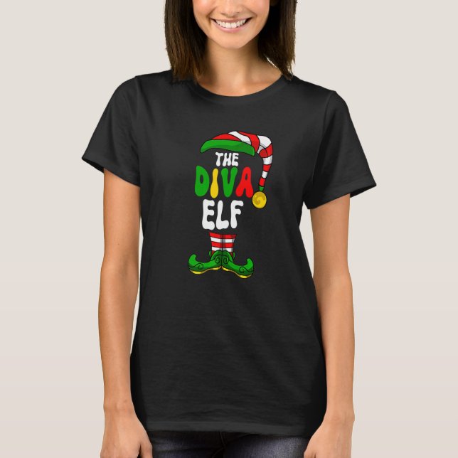 Diva Elf Pajama Matching Group Weihnachtsfeiertag  T-Shirt (Vorderseite)