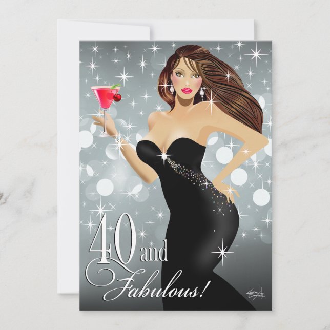 Diva Glam Bombshell 40. Geburtstag| Silber Einladung (Vorderseite)