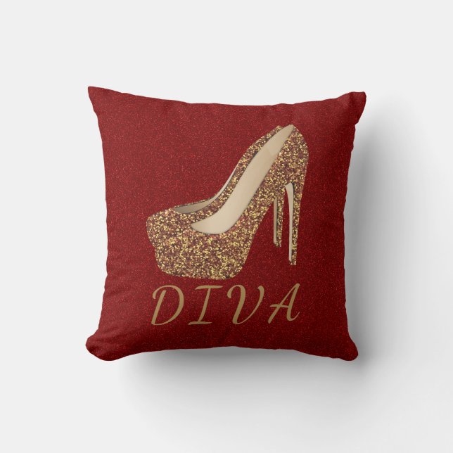 Diva-GoldGlitzer-hohe Ferse beschuht Bling | Kissen (Vorderseite)