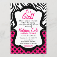 Diva Hot Pink Zebra Girl Baby shower Invitation