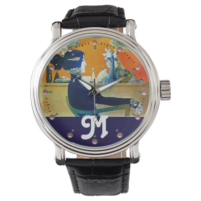 DIVA IN BLAU, SCHÖNHEIT FASHION MONOGRAMM ARMBANDUHR (Vorderseite)