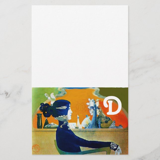 DIVA IN BLAU, SCHÖNHEIT FASHION MONOGRAMM BRIEFPAPIER (Vorderseite)