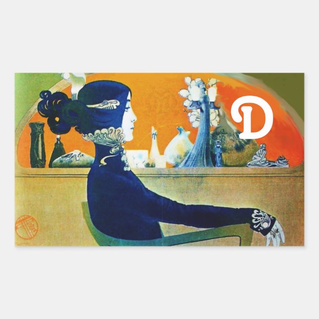 DIVA IN BLAU, SCHÖNHEIT FASHION MONOGRAMM RECHTECKIGER AUFKLEBER (Vorderseite)