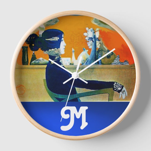 DIVA IN BLAU, SCHÖNHEIT FASHION MONOGRAMM WANDUHR (Vorderseite)