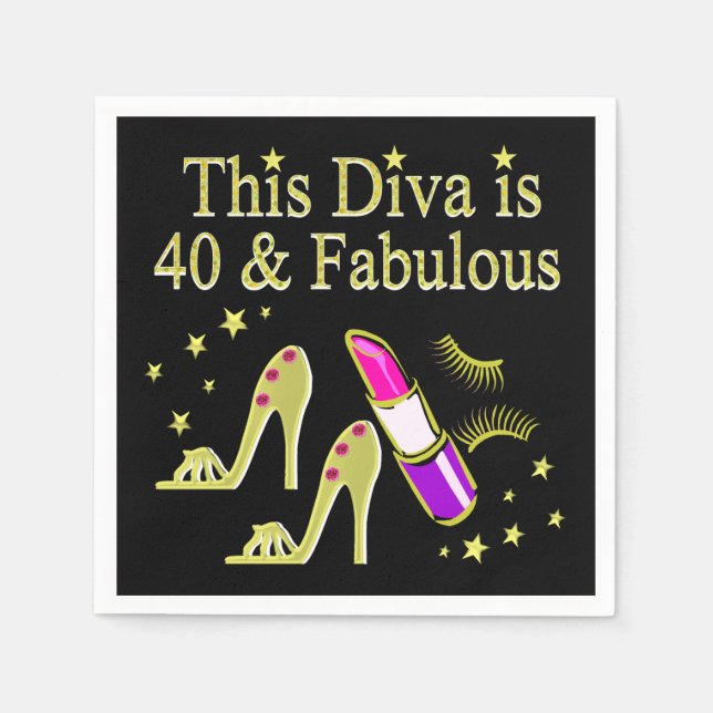 DIVA IST 40 UND FABULOUS GOLD HOCHHEEL DESIGN SERVIETTE (Vorderseite)
