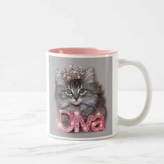 "Diva Kitty with Tiara" erwartet Service - JETZT! Zweifarbige Tasse (Rechts)