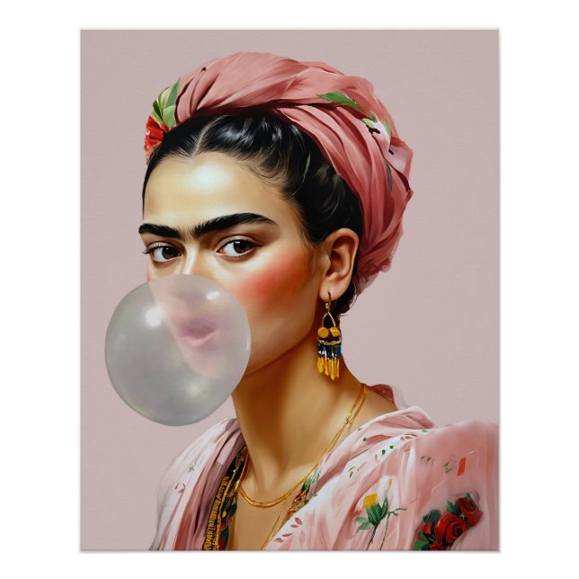 Diva mit Blumenschal blühendem Kaugummi Poster (Vorderseite)