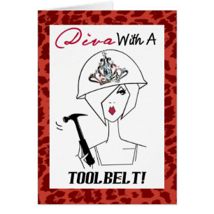 Diva mit einem Werkzeuggürtel / Tragen von Stilett