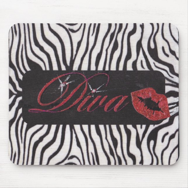 Diva mit Schwarzweiss-Zebradruck Mousepad (Vorne)