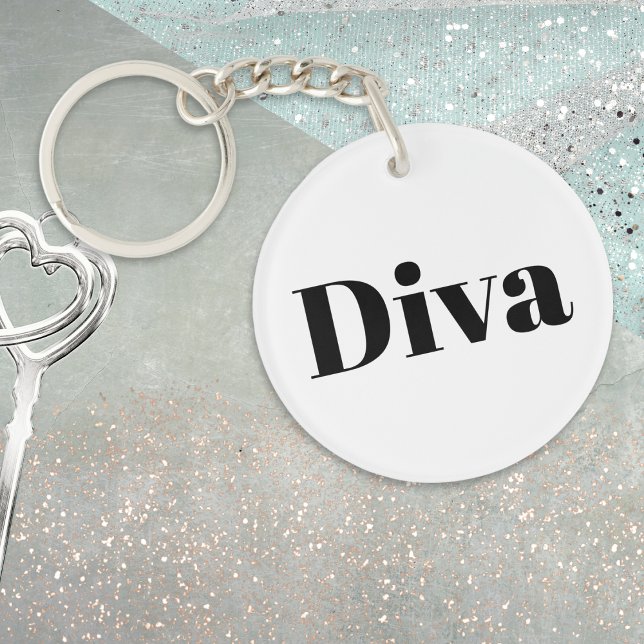 Diva Opera Chanteur Musique Thématique Musicien No (A novelty black and white keyring with amusing 'Diva' caption)