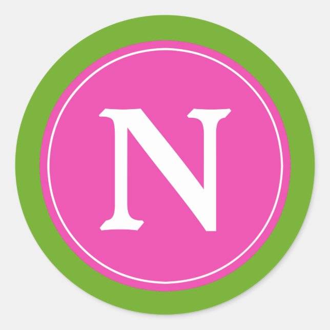 Diva Pink Green Apfel und White Monogram Runder Aufkleber (Vorderseite)