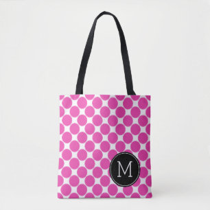 Diva-rosa und weiße Tupfen mit schwarzem Monogram Tasche