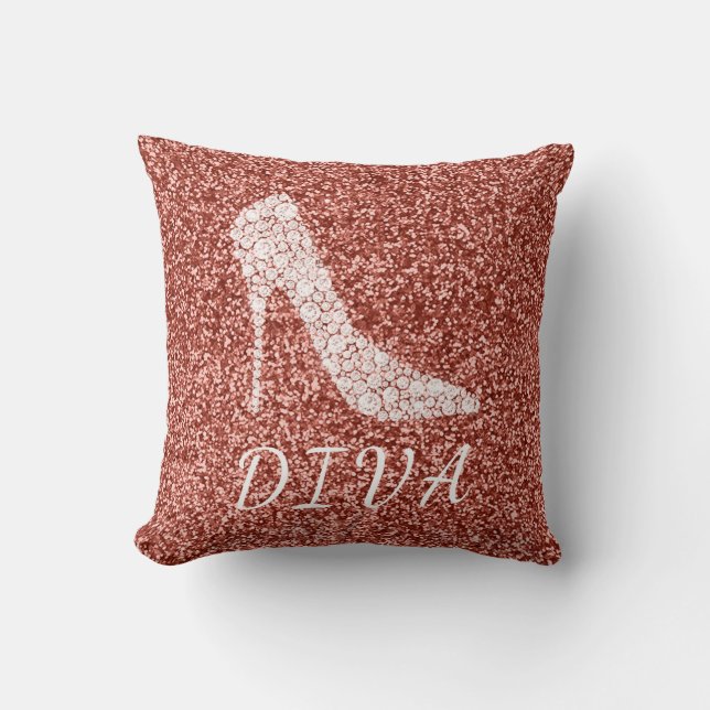 Diva-Rosen-GoldGlitzer-Diamant-hohe Fersen-Schuhe Kissen (Vorderseite)